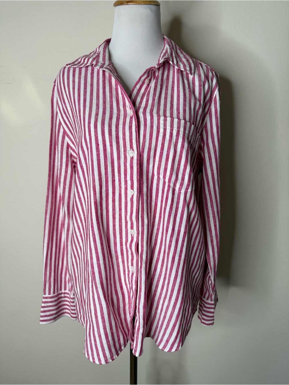 Banana Republic Factory Red and White Striped Linen Blend Button Down